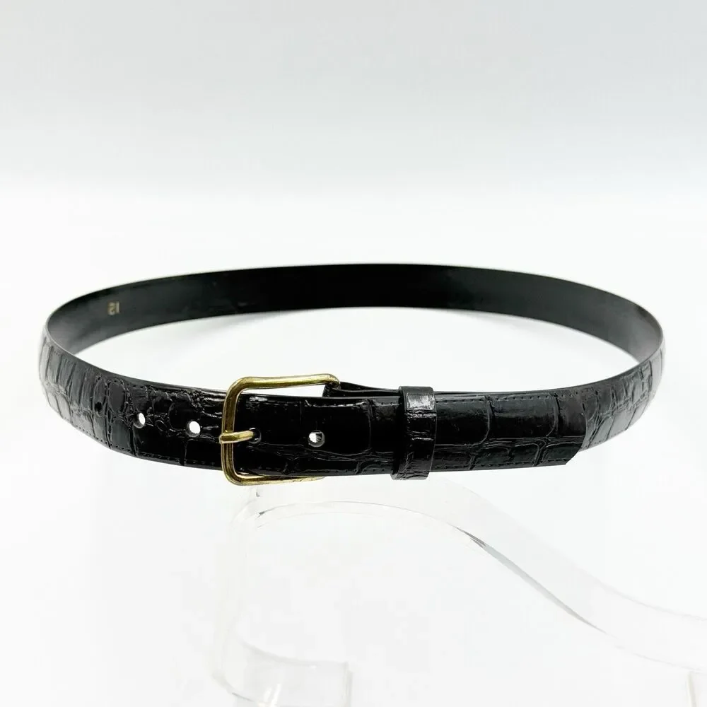 Women Gold Buckle Alligator Embossed Pattern Dress Belt 1 In Wide Size 12